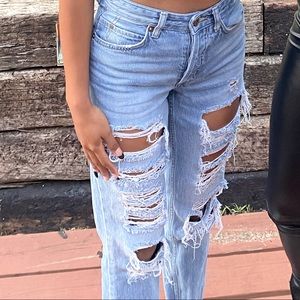 light wash ripped mom jeans